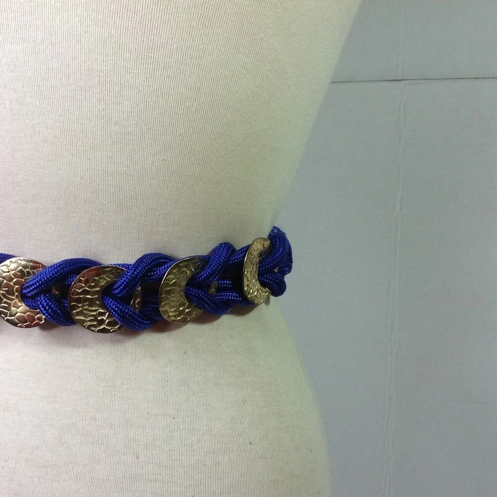Vintage Blue Cording Belt Gold Circle Wrap